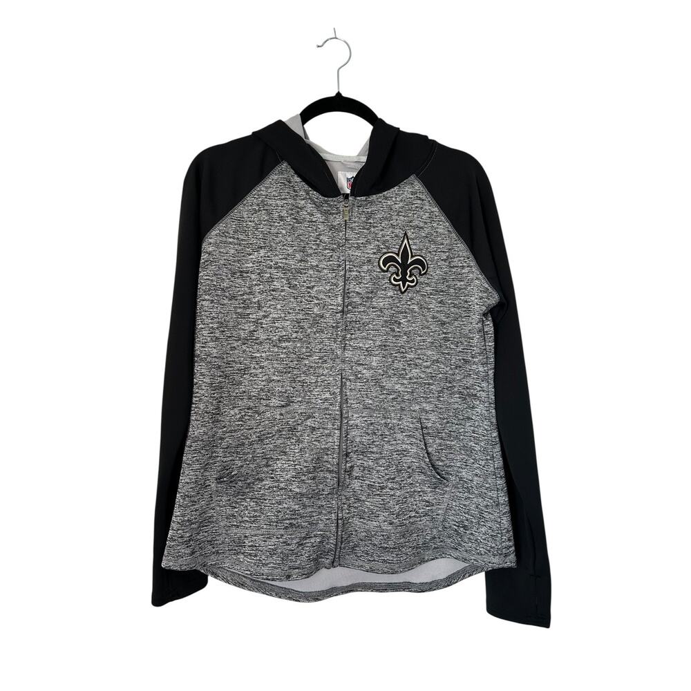 NFL Team Apparel Hoodie Womens Size L Grey Black Full Zip Fleur De Lis Saints